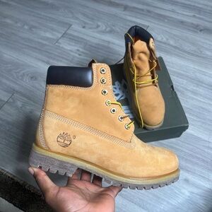 Timberland Wheat Nubuck Boots with Black Collar
